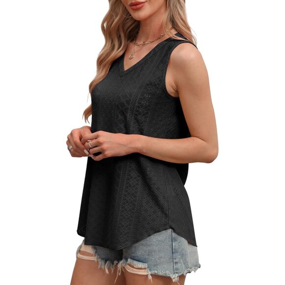 Women's V Neck Sleeveless Tank Top Casual Basic Summer Relaxed Fit - Picture 3 of 4